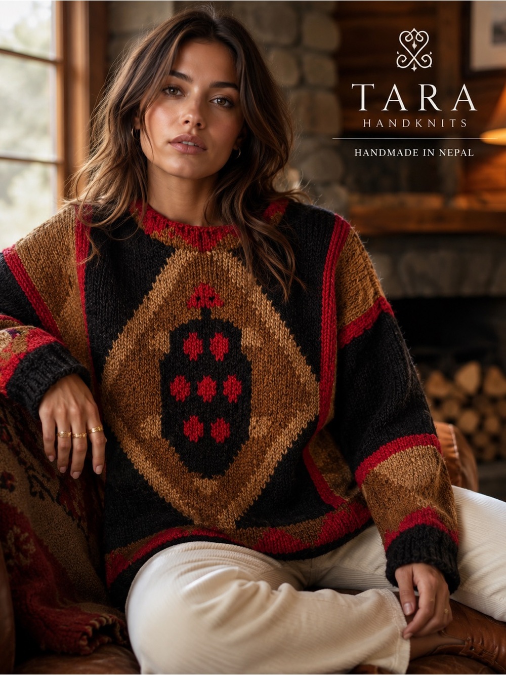 Vintage Tara Handknits Nepal 100% Wool Heavy Geometric Southwestern Sweater XL